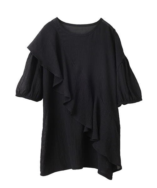 【NAOさま】シェリエ＊ステッチフリルトップス＊ブラック＊ドット NAOさま】シェリエ＊ステッチフリルトップス＊ブラック＊ドット