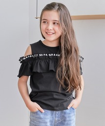 coca(coca) | 【WEB限定セール】キッズ 肩開きギンガムフリルTシャツ(Tシャツ/カットソー)