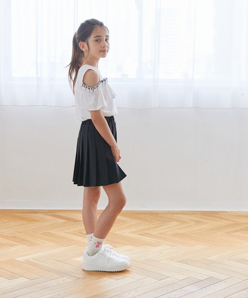 coca（coca）（コカ）の「【WEB限定セール】キッズ 肩開きギンガムフリルTシャツ（Tシャツ/カットソー・キッズ・ホワイト/ブラック・150/140/130/120）」の6枚目の写真