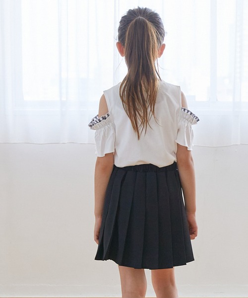 coca（coca）（コカ）の「【WEB限定セール】キッズ 肩開きギンガムフリルTシャツ（Tシャツ/カットソー・キッズ・ホワイト/ブラック・150/140/130/120）」の7枚目の写真