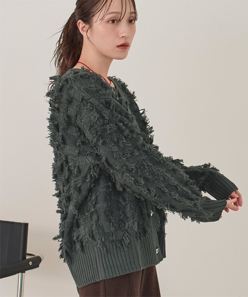 miette(ミエット)の「Vネックフリンジニットカーディガン(カーディガン/ボレロ・レディース・ライトグレー/チャコール/マスタード・FREE)」の20枚目の写真