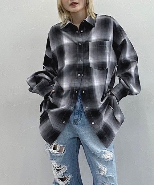 PAGEBOY(ページボーイ)の「オンブレチェックシャツ(シャツ/ブラウス・レディース・グレー/オレンジ/マスタード/ターコイズブルー・FREE)」の6枚目の写真