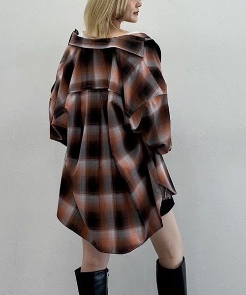 PAGEBOY✴︎オンブレチェックシャツ　オレンジ セール】オンブレチェックシャツ（シャツ/ブラウス）｜PAGEBOY