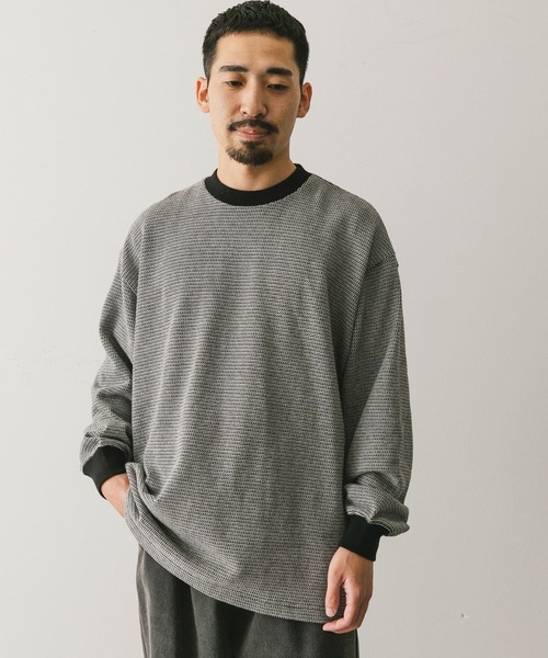 URBAN RESEARCH DOORS（アーバンリサーチドアーズ）の「ジャガードボーダー ロングスリーブ Tシャツ（Tシャツ/カットソー・メンズ・ブラック/グリーン・LARGE/MEDIUM）」の9枚目の写真