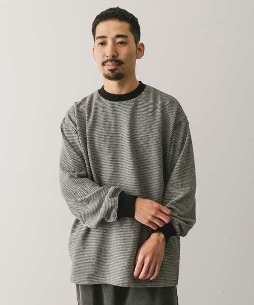 URBAN RESEARCH DOORS（アーバンリサーチドアーズ）の「ジャガードボーダー ロングスリーブ Tシャツ（Tシャツ/カットソー・メンズ・ブラック/グリーン・LARGE/MEDIUM）」の10枚目の写真