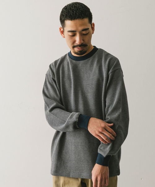 URBAN RESEARCH DOORS（アーバンリサーチドアーズ）の「ジャガードボーダー ロングスリーブ Tシャツ（Tシャツ/カットソー・メンズ・ブラック/グリーン・LARGE/MEDIUM）」の13枚目の写真