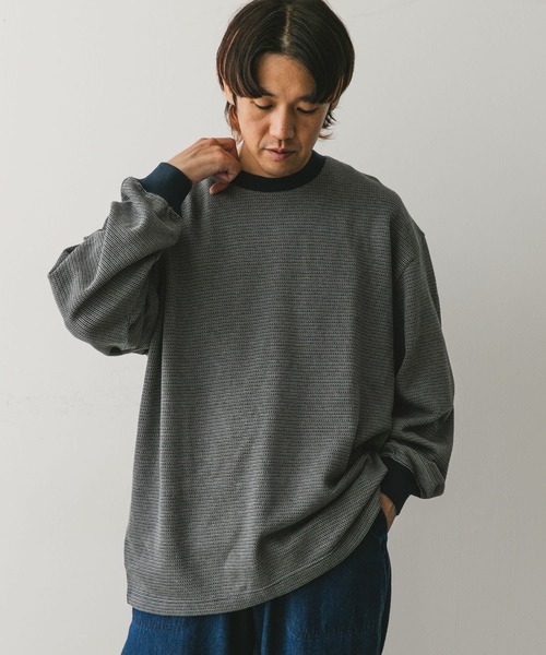 URBAN RESEARCH DOORS（アーバンリサーチドアーズ）の「ジャガードボーダー ロングスリーブ Tシャツ（Tシャツ/カットソー・メンズ・ブラック/グリーン・LARGE/MEDIUM）」の19枚目の写真