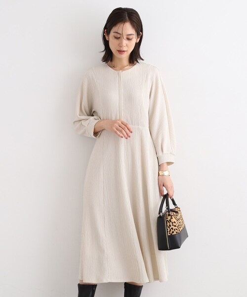 【うさふ】INDIVI【洗える】麻調スタイルアップワンピース INDIVI ワンピース 「しわになりにくい」麻調ストレートライン