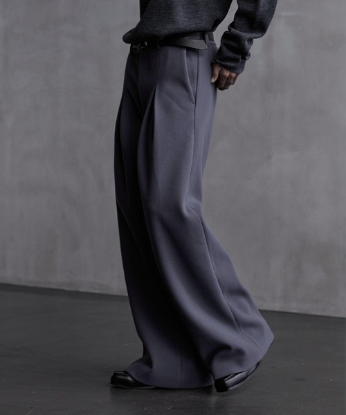 CALLNE（カルネ）の「【CALLNE】Knit Melton Fleece Boxtuck Wide Straight Pants / ニットメルトンフリースボックスタックワイドストレートパンツ（スラックス・メンズ・ブラック/チャコールグレー・M/L）」の15枚目の写真