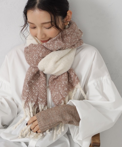 FOUND GOOD（ファウンドグッド）の「フトフリンジマフラー（マフラー・レディース・グリーン系5/ブラック/アイボリー/ピンク系5・FREE）」の7枚目の写真