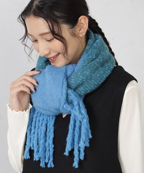 FOUND GOOD（ファウンドグッド）の「フトフリンジマフラー（マフラー・レディース・グリーン系5/ブラック/アイボリー/ピンク系5・FREE）」の10枚目の写真