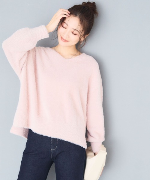 洗えるニット》マシュマロフェザーVネックニット【CF/クロス