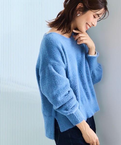 CROSS FUNCTION（クロスファンクション）の「《洗えるニット》マシュマロフェザーVネックニット【CF/クロスファンクション】（ニット/セーター・レディース・ライトグレー/ブルー/アイボリー/カーキ/ライトピンク/ブラック・LL/M/L）」の22枚目の写真