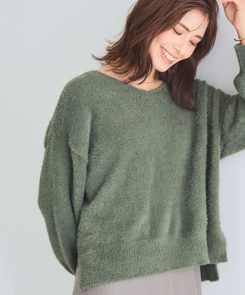 CROSS FUNCTION（クロスファンクション）の「《洗えるニット》マシュマロフェザーVネックニット【CF/クロスファンクション】（ニット/セーター・レディース・ライトグレー/ブルー/アイボリー/カーキ/ライトピンク/ブラック・LL/M/L）」の18枚目の写真