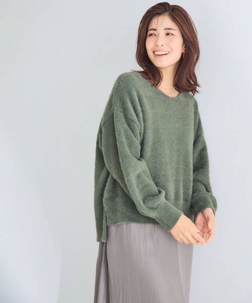 洗えるニット》マシュマロフェザーVネックニット【CF/クロス