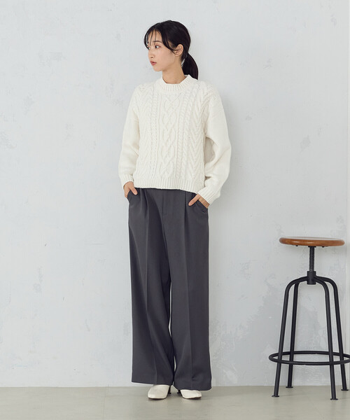 COMME CA ISM(コムサイズム)の「ベルト付き ストレッチワイドパンツ(その他パンツ・レディース・チャコール/ライトグレー・MEDIUM/LARGE)」の7枚目の写真