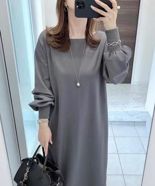 CALIFORNIA OUTFITTERS(カリフォルニア アウトフィッターズ)の「3-9D18 ボートネック ジャージーワンピース(ワンピース・レディース・チャコール・L/M/S)」の2枚目の写真