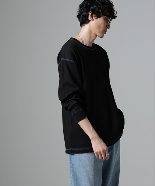NANO universe（ナノユニバース）の「ステッチワッフルＴシャツ 長袖（Tシャツ/カットソー・メンズ・ホワイト/チャコール/ブラック・L/M）」の2枚目の写真