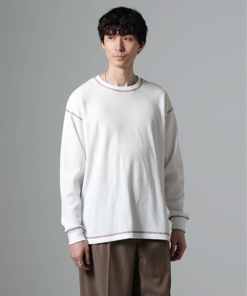 NANO universe（ナノユニバース）の「ステッチワッフルＴシャツ 長袖（Tシャツ/カットソー・メンズ・ホワイト/チャコール/ブラック・L/M）」の4枚目の写真
