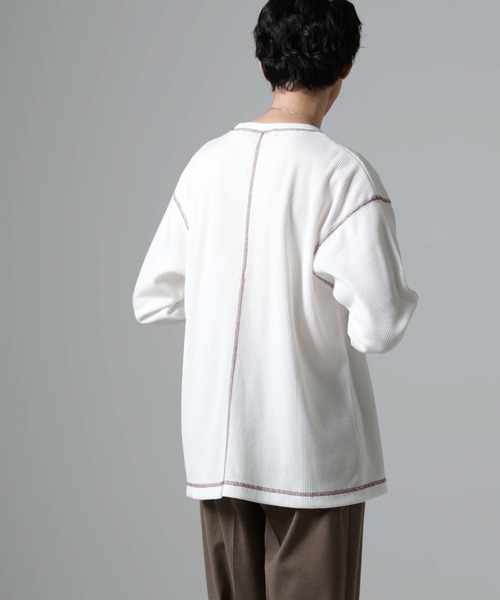 NANO universe（ナノユニバース）の「ステッチワッフルＴシャツ 長袖（Tシャツ/カットソー・メンズ・ホワイト/チャコール/ブラック・L/M）」の6枚目の写真