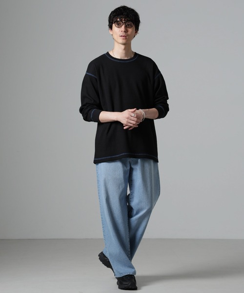 NANO universe（ナノユニバース）の「ステッチワッフルＴシャツ 長袖（Tシャツ/カットソー・メンズ・ホワイト/チャコール/ブラック・L/M）」の15枚目の写真