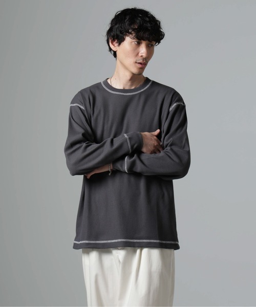 NANO universe（ナノユニバース）の「ステッチワッフルＴシャツ 長袖（Tシャツ/カットソー・メンズ・ホワイト/チャコール/ブラック・L/M）」の19枚目の写真