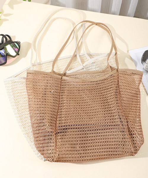 Pochi Pouch(ポチポーチ)の「Pochi Pouch/大容量 メッシュ バッグ トラベル ビーチ トートバッグ(トートバッグ・レディース・アイボリー/ベージュ/ブラック・FREE)」の12枚目の写真