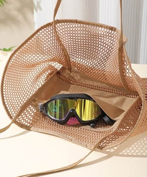 Pochi Pouch(ポチポーチ)の「Pochi Pouch/大容量 メッシュ バッグ トラベル ビーチ トートバッグ(トートバッグ・レディース・アイボリー/ベージュ/ブラック・FREE)」の13枚目の写真