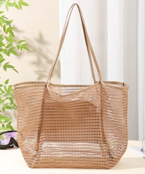 Pochi Pouch(ポチポーチ)の「Pochi Pouch/大容量 メッシュ バッグ トラベル ビーチ トートバッグ(トートバッグ・レディース・アイボリー/ベージュ/ブラック・FREE)」の16枚目の写真