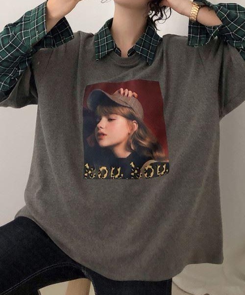 GEMEDA(ジェメダ)の「フェイクレイヤードチェック柄長袖TEE(Tシャツ/カットソー・レディース・グレー/ホワイト/ブラック・M)」の19枚目の写真