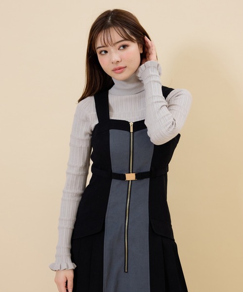 REDYAZEL(レディアゼル)の「バイカラーサイドプリーツジャンパースカート(ジャンパースカート・レディース・チャコールグレー/ブラック/カーキ・MEDIUM/SMALL)」の15枚目の写真