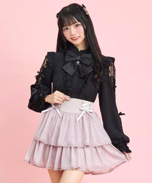 Secret Honey（シークレットハニー）の「レースアップティアードスカパン（スカート・レディース・ピンク/グレー/ブラック・MEDIUM）」の3枚目の写真