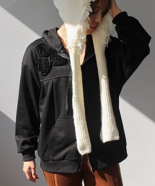 SANSeLF(サンセルフ)の「ローズモチーフダブルジップフーディー【SANSeLF】 sanw24a062(パーカー・レディース・ブラック/グレー・FREE)」の16枚目の写真
