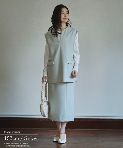 Sirin(シリン)の「≪セットアップ可≫ 圧縮ウールライクミディベスト【2サイズ展開】(ベスト・レディース・ミント/ベージュ・X-SMALL/SMALL)」の3枚目の写真