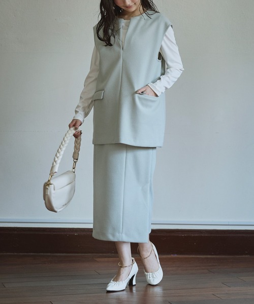 Sirin(シリン)の「≪セットアップ可≫ 圧縮ウールライクミディベスト【2サイズ展開】(ベスト・レディース・ミント/ベージュ・X-SMALL/SMALL)」の11枚目の写真