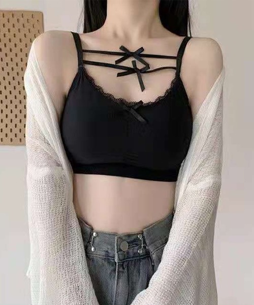 Lace Ladies(レースレディース)の「フロント ギャザー ダブル リボン ソフト ハーフトップ(チューブトップ・レディース・ブラック/ホワイト・FREE)」の20枚目の写真
