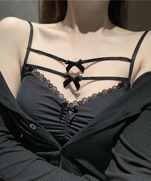Lace Ladies(レースレディース)の「フロント ギャザー ダブル リボン ソフト ハーフトップ(チューブトップ・レディース・ブラック/ホワイト・FREE)」の16枚目の写真