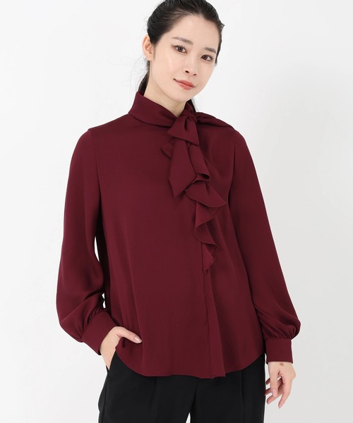 STRAWBERRY-FIELDS(ストロベリーフィールズ)の「セレモニー・オフィスシーンにおすすめなアイテム ラッフルリボンブラウス(シャツ/ブラウス・レディース・グレイッシュブルー/グレー/オフホワイト/ピンクベージュ/ネイビー/グレイッシュベージュ/ライトブルー/ピンク/ボルドー/チャコールグレー/キャメル/スモークピンク/ミント・2)」の13枚目の写真