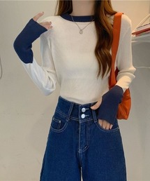 バイカラー指穴付きリブニット