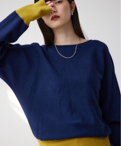 AZUL by moussy（アズールバイマウジー）の「バイカラードルマンニットプルオーバー（ニット/セーター・レディース・ブラック/ネイビー/グレー/ライトグレー/ブラック系その他/オレンジ系その他・FREE）」の5枚目の写真
