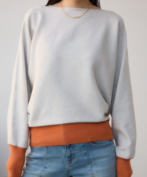 AZUL by moussy（アズールバイマウジー）の「バイカラードルマンニットプルオーバー（ニット/セーター・レディース・ブラック/ネイビー/グレー/ライトグレー/ブラック系その他/オレンジ系その他・FREE）」の6枚目の写真