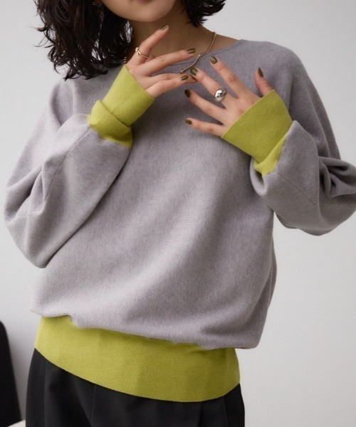 AZUL by moussy（アズールバイマウジー）の「バイカラードルマンニットプルオーバー（ニット/セーター・レディース・ブラック/ネイビー/グレー/ライトグレー/ブラック系その他/オレンジ系その他・FREE）」の4枚目の写真