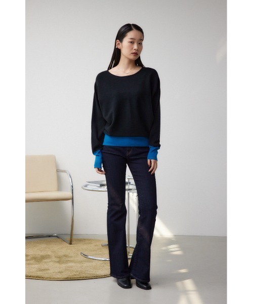 AZUL by moussy（アズールバイマウジー）の「バイカラードルマンニットプルオーバー（ニット/セーター・レディース・ブラック/ネイビー/グレー/ライトグレー/ブラック系その他/オレンジ系その他・FREE）」の12枚目の写真