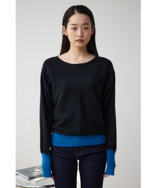 AZUL by moussy（アズールバイマウジー）の「バイカラードルマンニットプルオーバー（ニット/セーター・レディース・ブラック/ネイビー/グレー/ライトグレー/ブラック系その他/オレンジ系その他・FREE）」の11枚目の写真