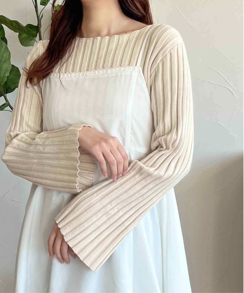 apres jour clair(アプレジュールクレア)の「【apres jour clair】リブデザインニット【ZOZOTOWN限定アイテム】(ニット/セーター・レディース・グリーン系その他/オレンジ系その他/アイボリー・フリー/X-LARGE)」の3枚目の写真