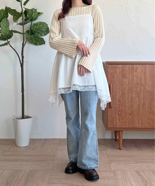 apres jour clair(アプレジュールクレア)の「【apres jour clair】リブデザインニット【ZOZOTOWN限定アイテム】(ニット/セーター・レディース・グリーン系その他/オレンジ系その他/アイボリー・フリー/X-LARGE)」の4枚目の写真