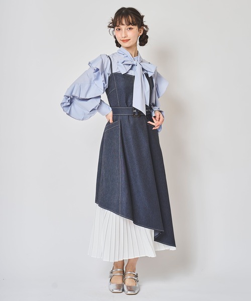 31 Sons de mode（トランテアン　ソン　ドゥ　モード）の「裾プリーツレディラインジャンスカ（ジャンパースカート・レディース・ブルー/インディゴブルー/ライトグリーン・38/36）」の3枚目の写真