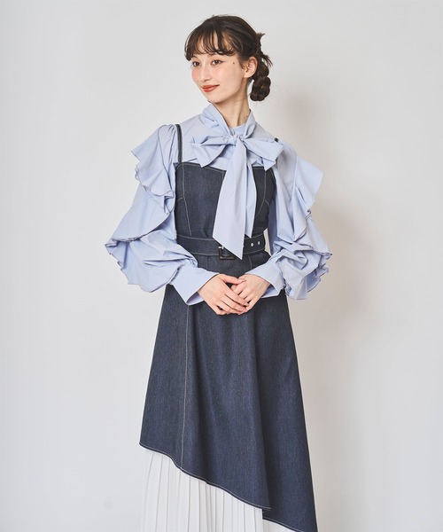 31 Sons de mode（トランテアン　ソン　ドゥ　モード）の「裾プリーツレディラインジャンスカ（ジャンパースカート・レディース・ブルー/インディゴブルー/ライトグリーン・38/36）」の15枚目の写真