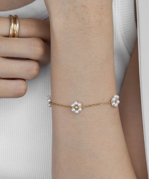 abaskdesign（アバスクデザイン）の「金属アレルギー対応  パールフラワーブレスレット（ブレスレット・レディース・ゴールド・FREE）」の10枚目の写真