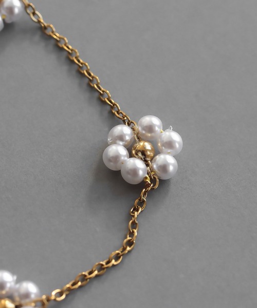 abaskdesign（アバスクデザイン）の「金属アレルギー対応  パールフラワーブレスレット（ブレスレット・レディース・ゴールド・FREE）」の5枚目の写真